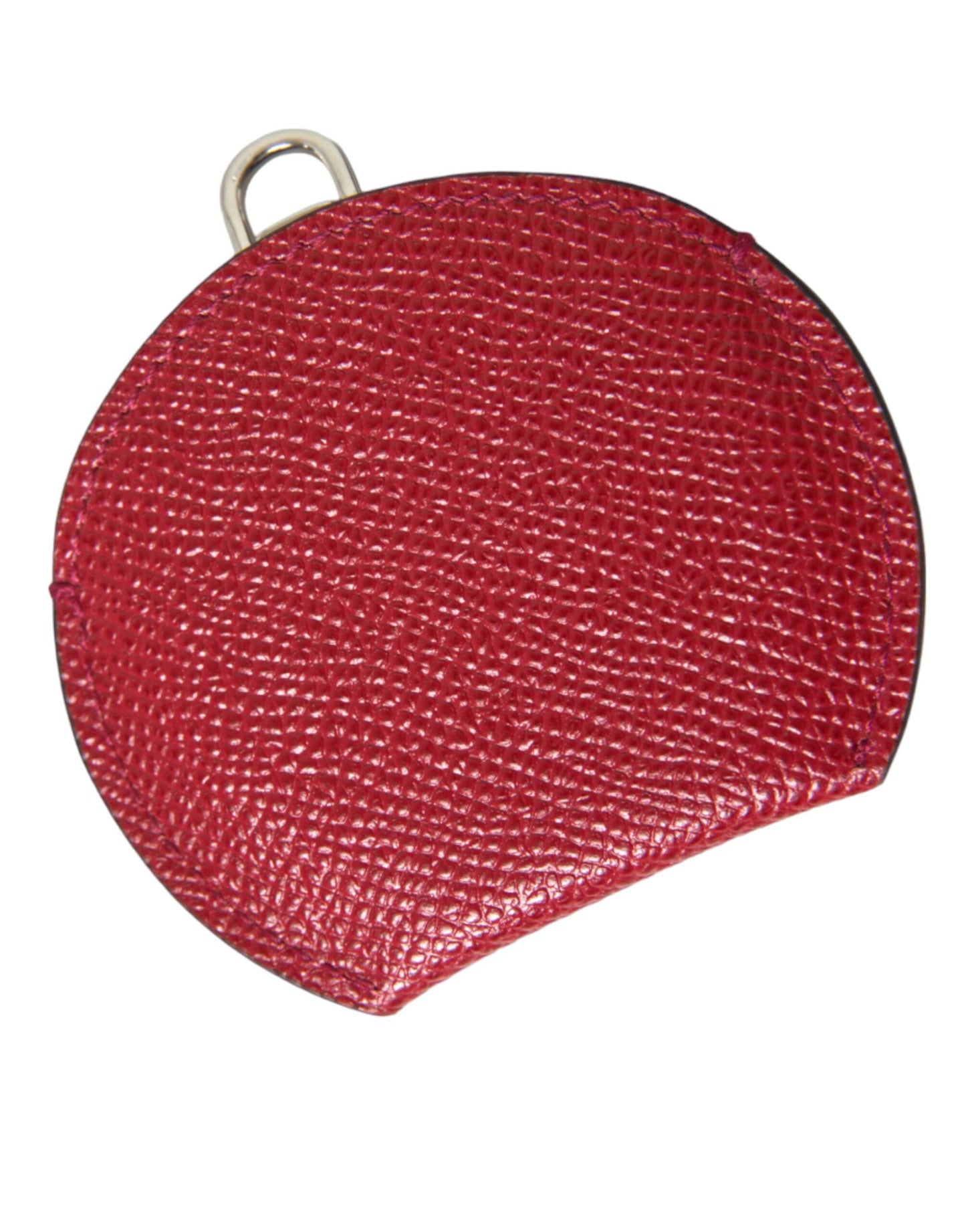 Dolce & Gabbana Red Calfskin Leather Round Logo Hand Mirror Holder