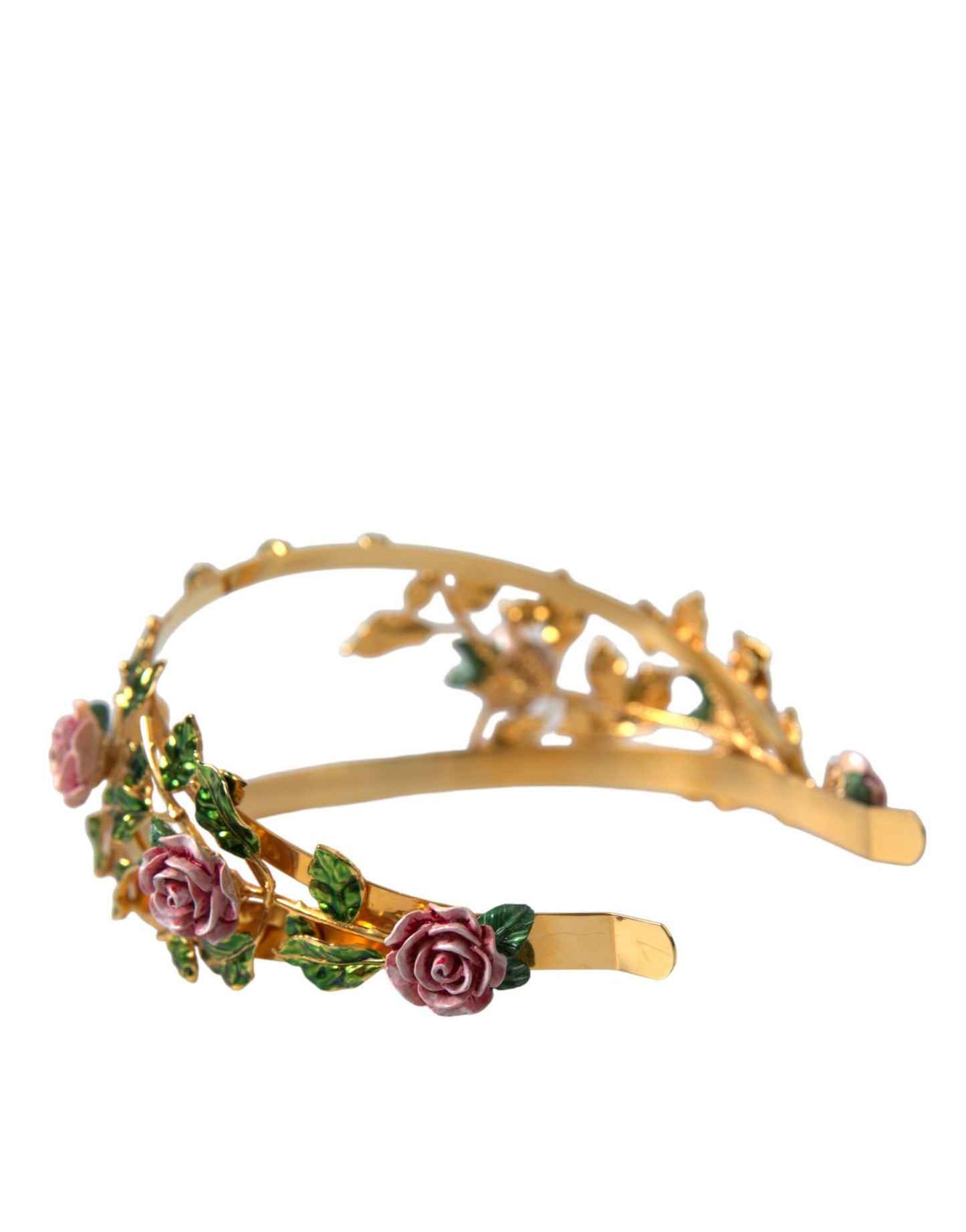 Dolce & Gabbana Gold Brass Roses Crystal Embellished Headband Diadem