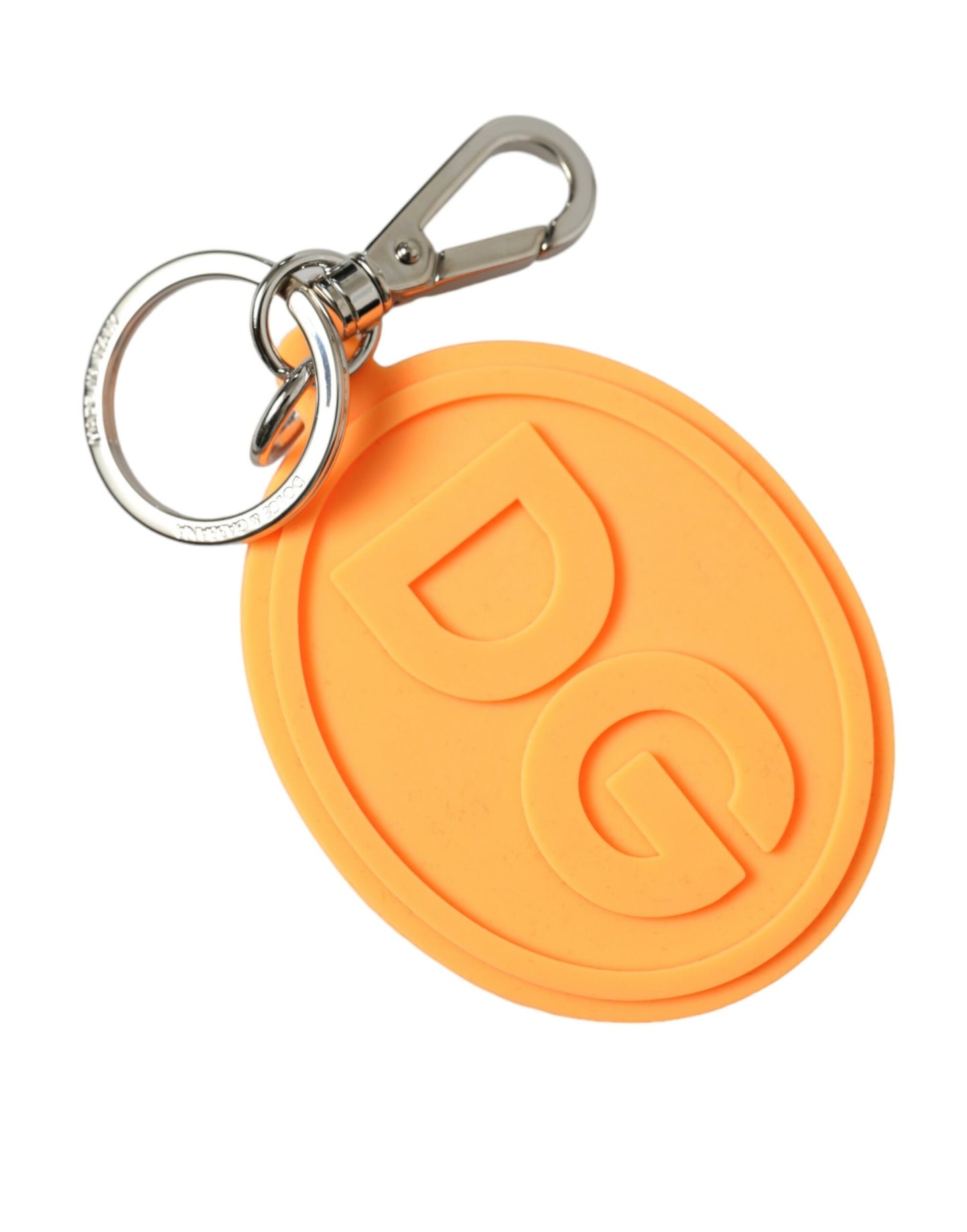 Dolce & Gabbana Orange Rubber DG Logo Silver Brass Metal Keyring Keychain