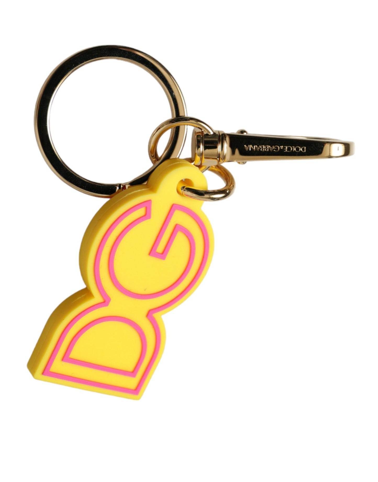 Dolce & Gabbana Yellow Rubber Gold Tone Metal DG Logo Keyring Keychain