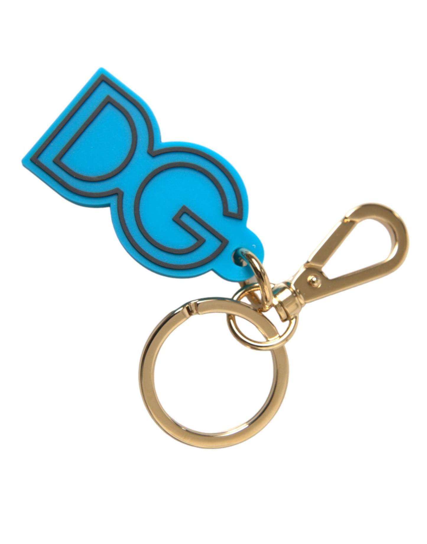 Dolce & Gabbana Blue Rubber Gold Tone Metal DG Logo Keyring Keychain