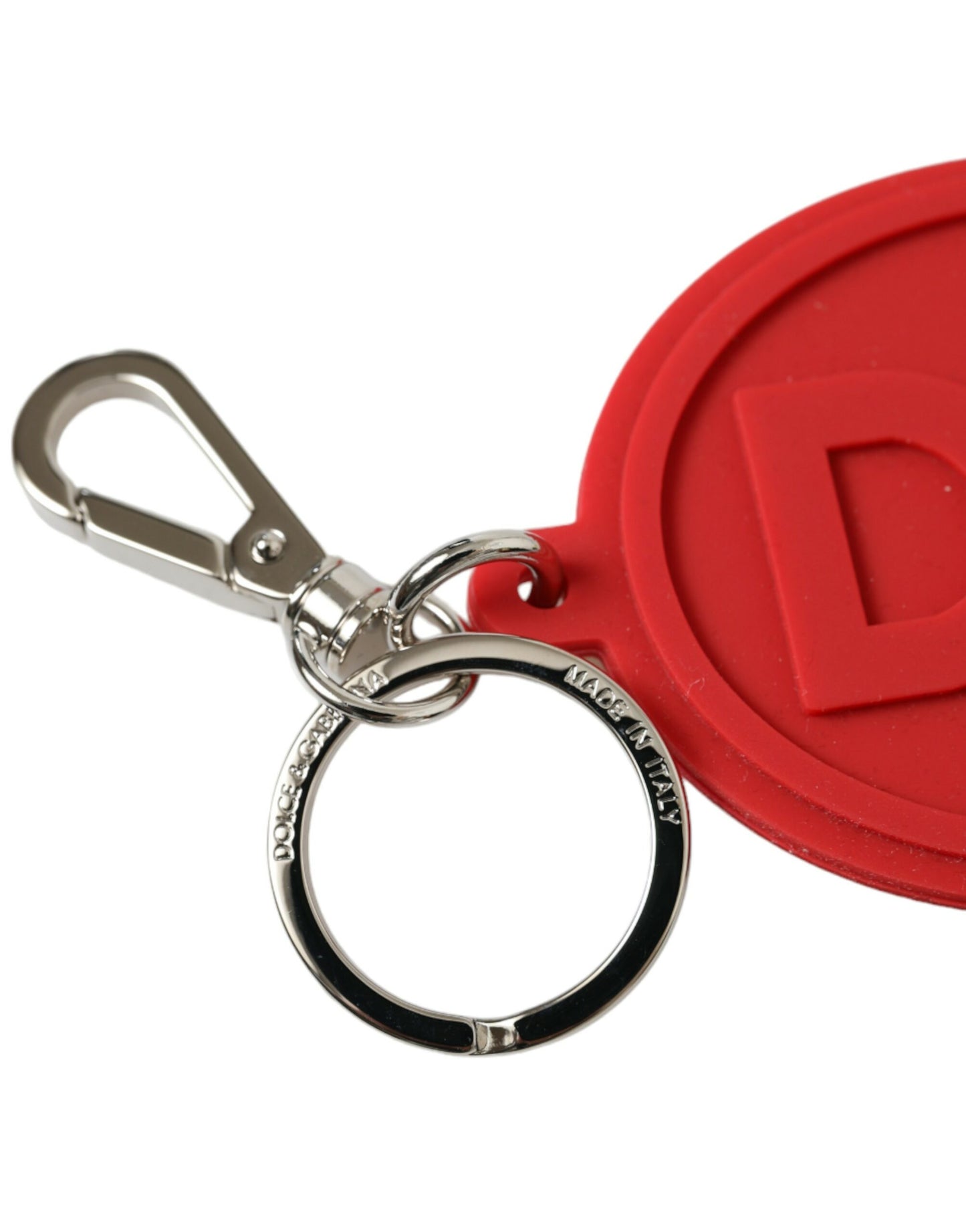 Dolce & Gabbana Red Rubber DG Logo Silver Brass Metal Keyring Keychain