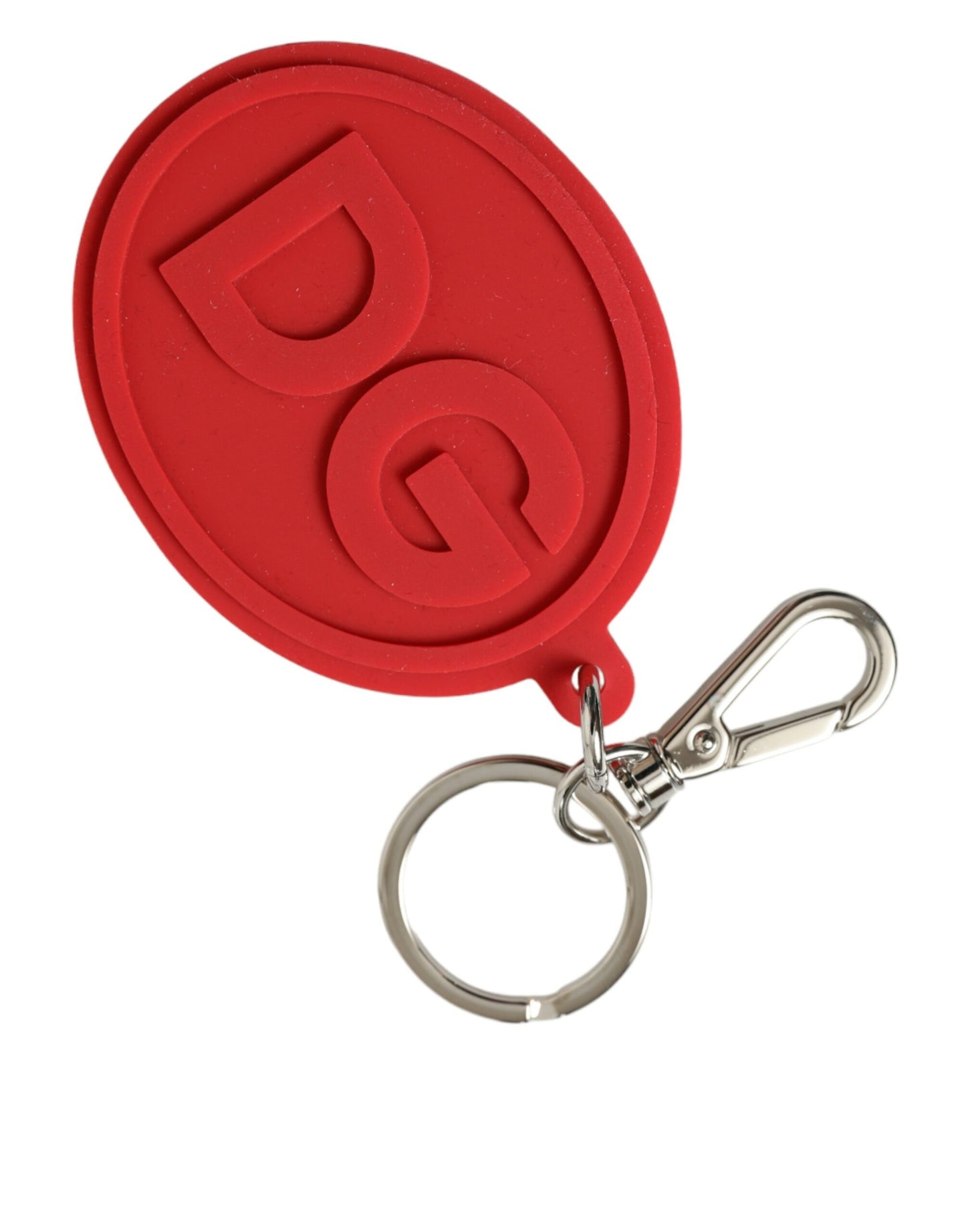 Dolce & Gabbana Red Rubber DG Logo Silver Brass Metal Keyring Keychain