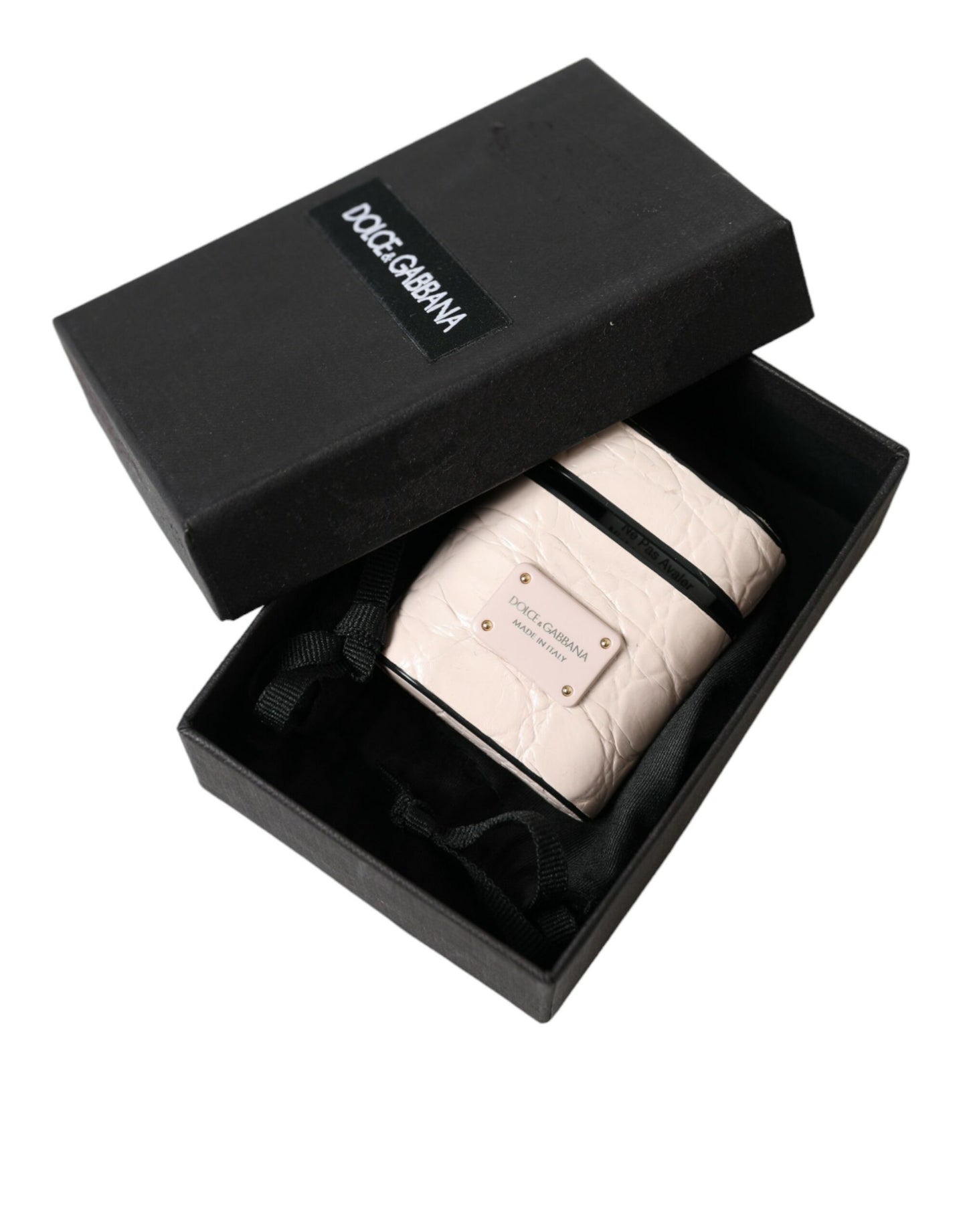 Dolce & Gabbana Light Pink Calf Leather Metal Logo Plaque Airpods Case