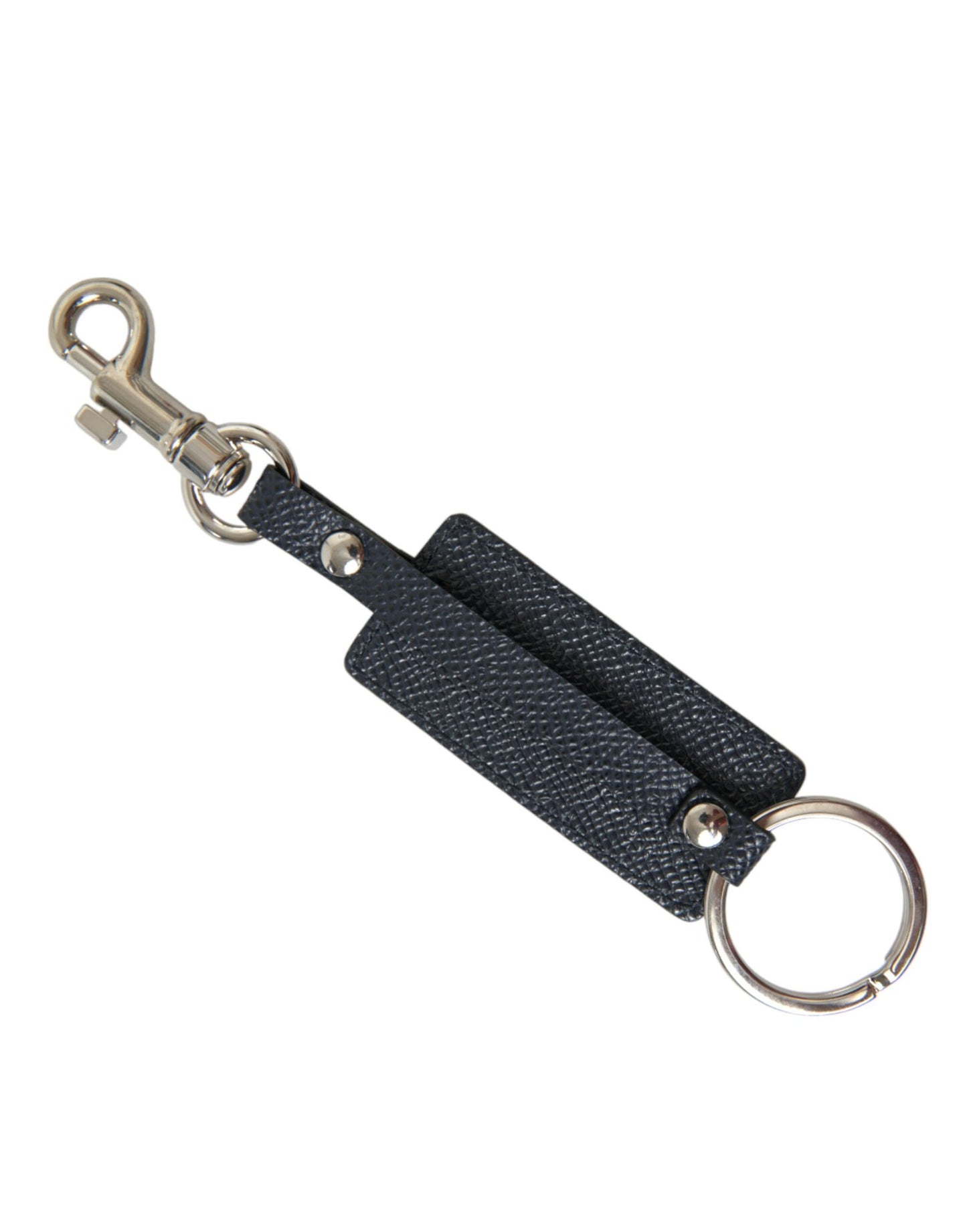 Dolce & Gabbana Black Calf Leather DG Logo Silver Brass Keyring Keychain