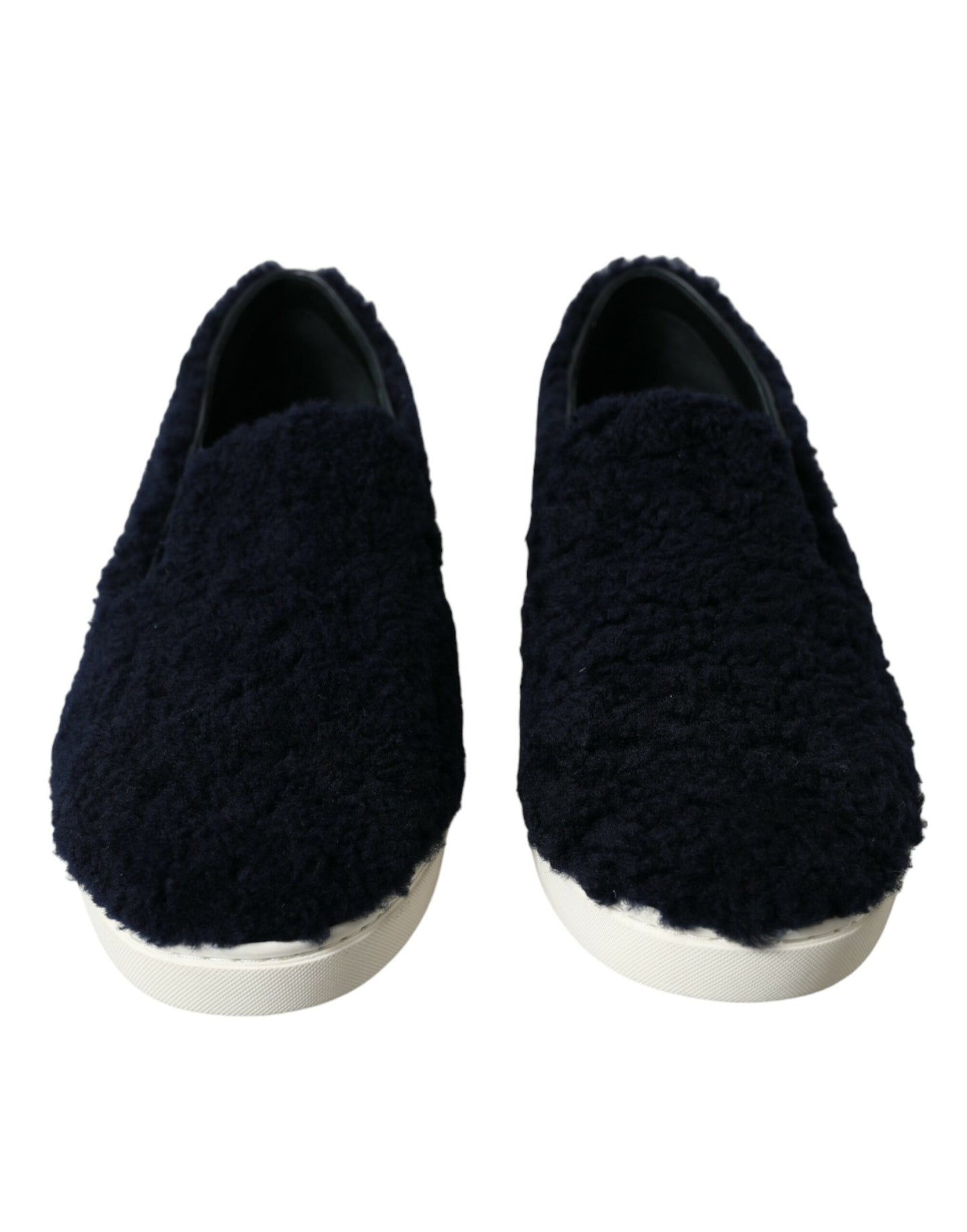 Dolce & Gabbana Blue Shearling Slip Loafers Sneakers Shoes