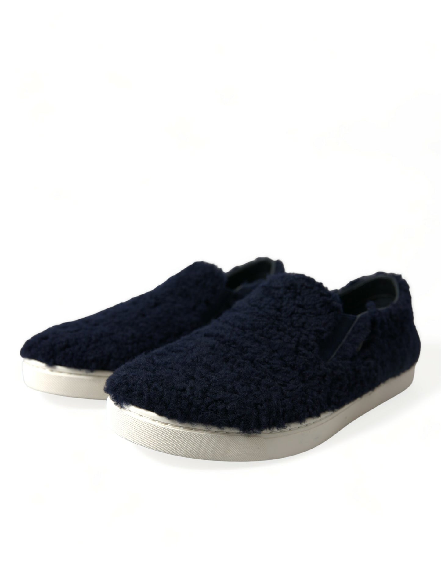 Dolce & Gabbana Blue Shearling Slip Loafers Sneakers Shoes