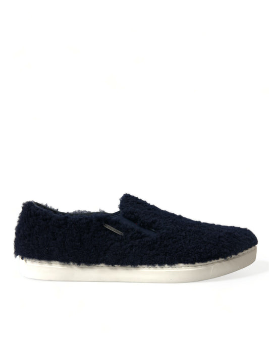 Dolce & Gabbana Blue Shearling Slip Loafers Sneakers Shoes