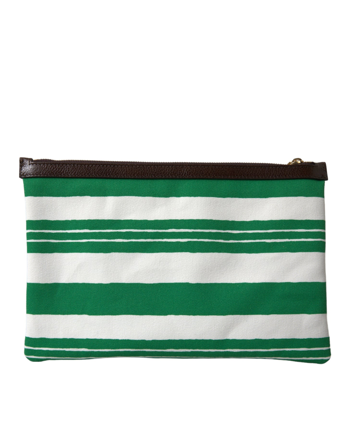 Dolce & Gabbana White Green Stripes Cotton Printed Clutch Bag