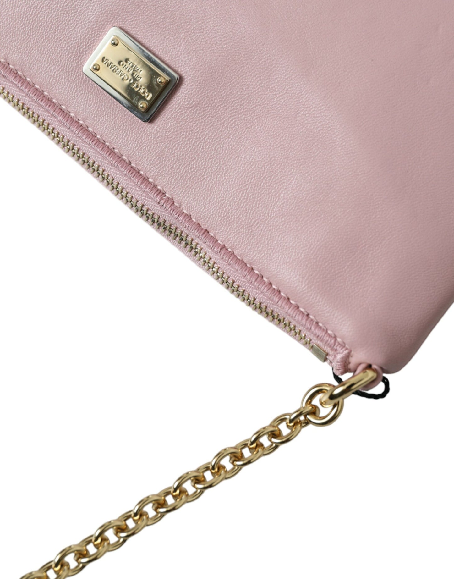 Dolce & Gabbana Pink Floral Embroidered Leather Chain Clutch Bag