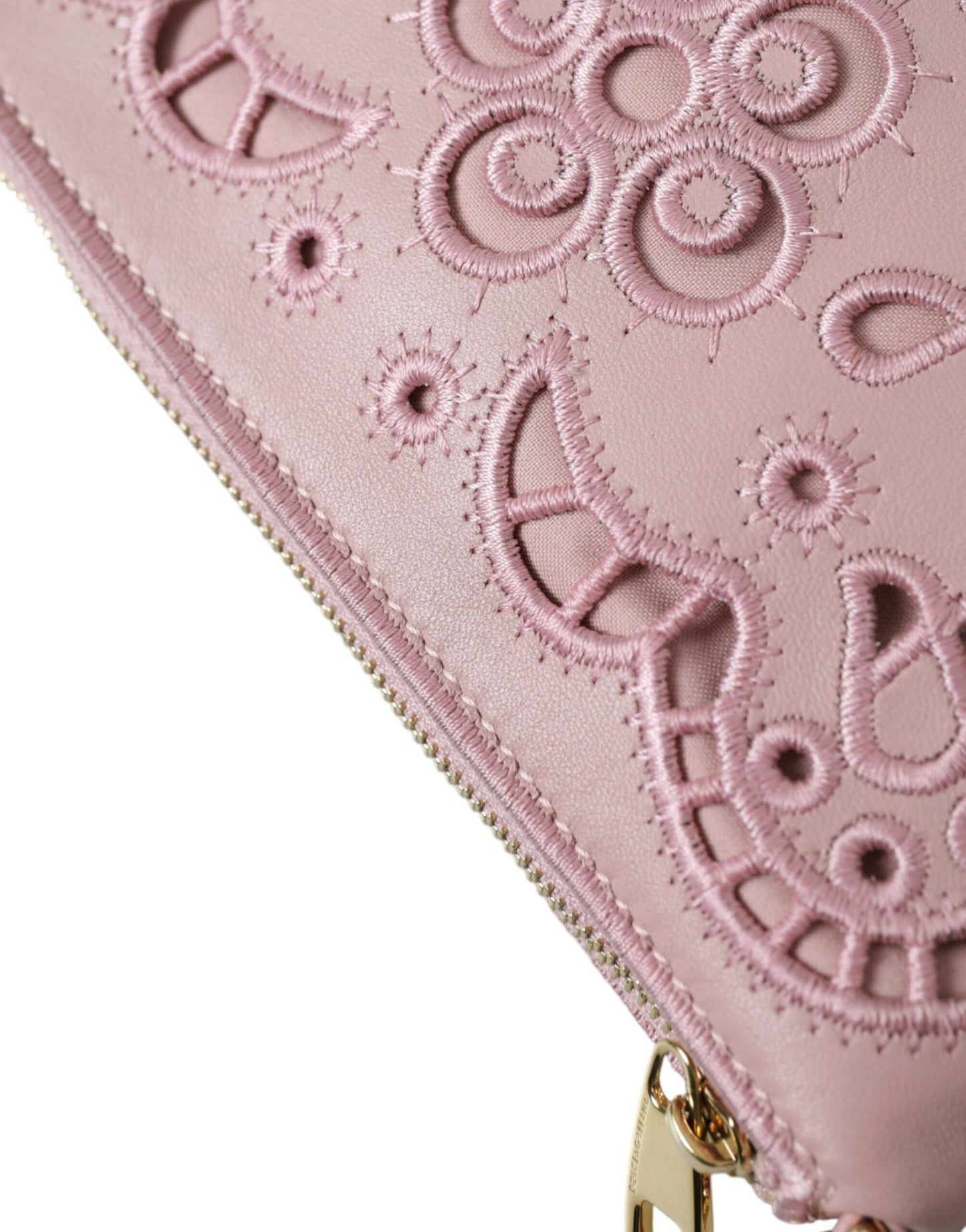 Dolce & Gabbana Pink Floral Embroidered Leather Chain Clutch Bag