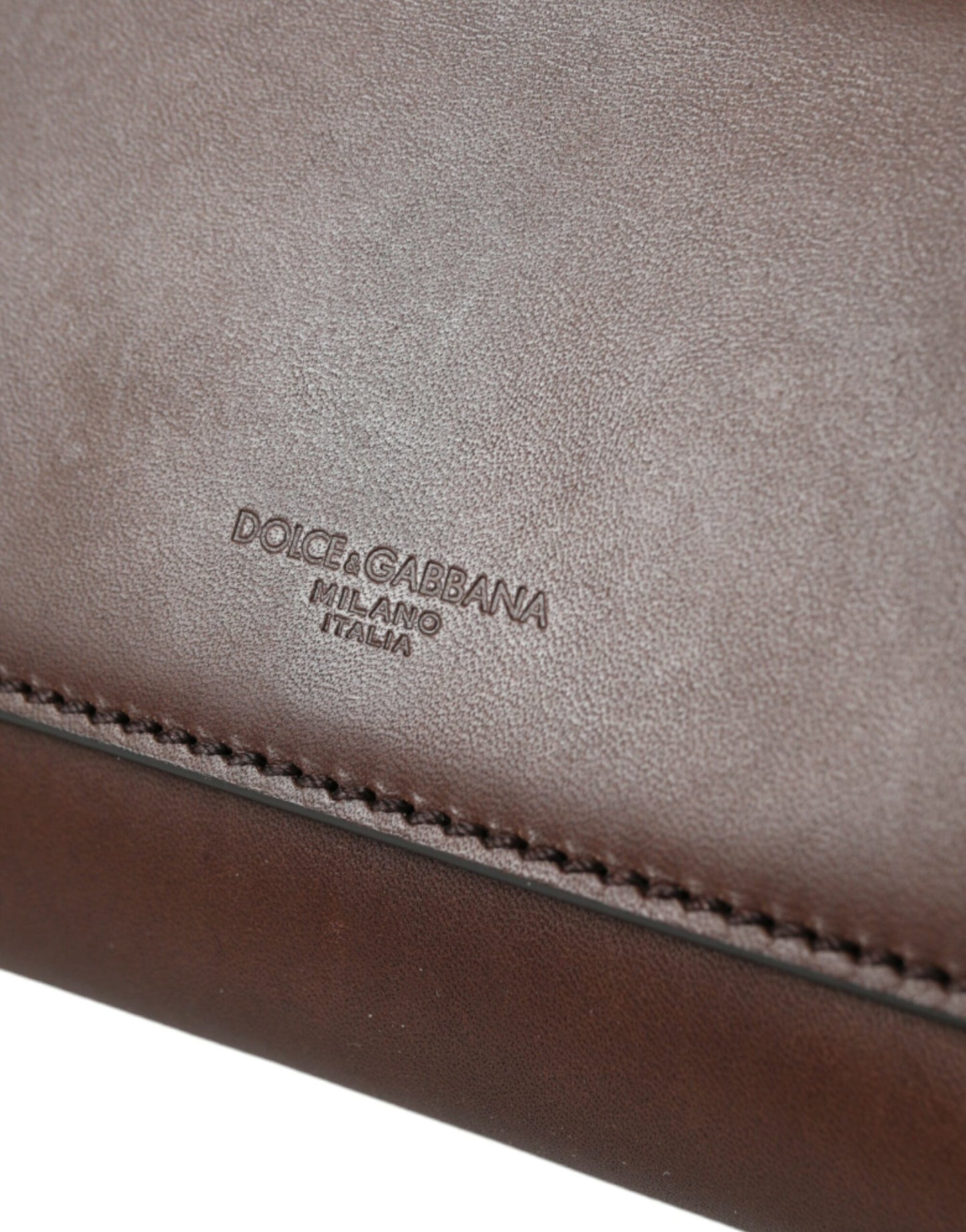 Dolce & Gabbana Brown Calf Leather Logo Embossed Shoulder Bags