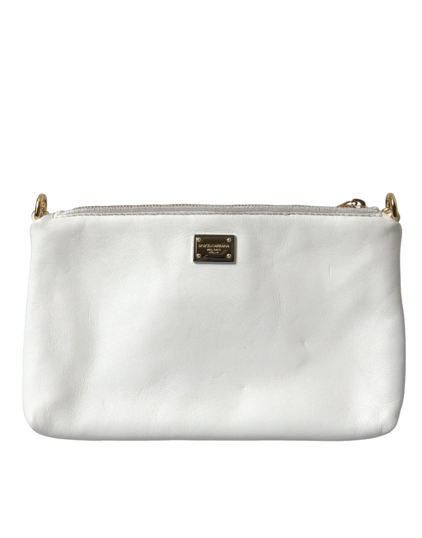 Dolce & Gabbana White Floral Embroidered Leather Chain Clutch Bag