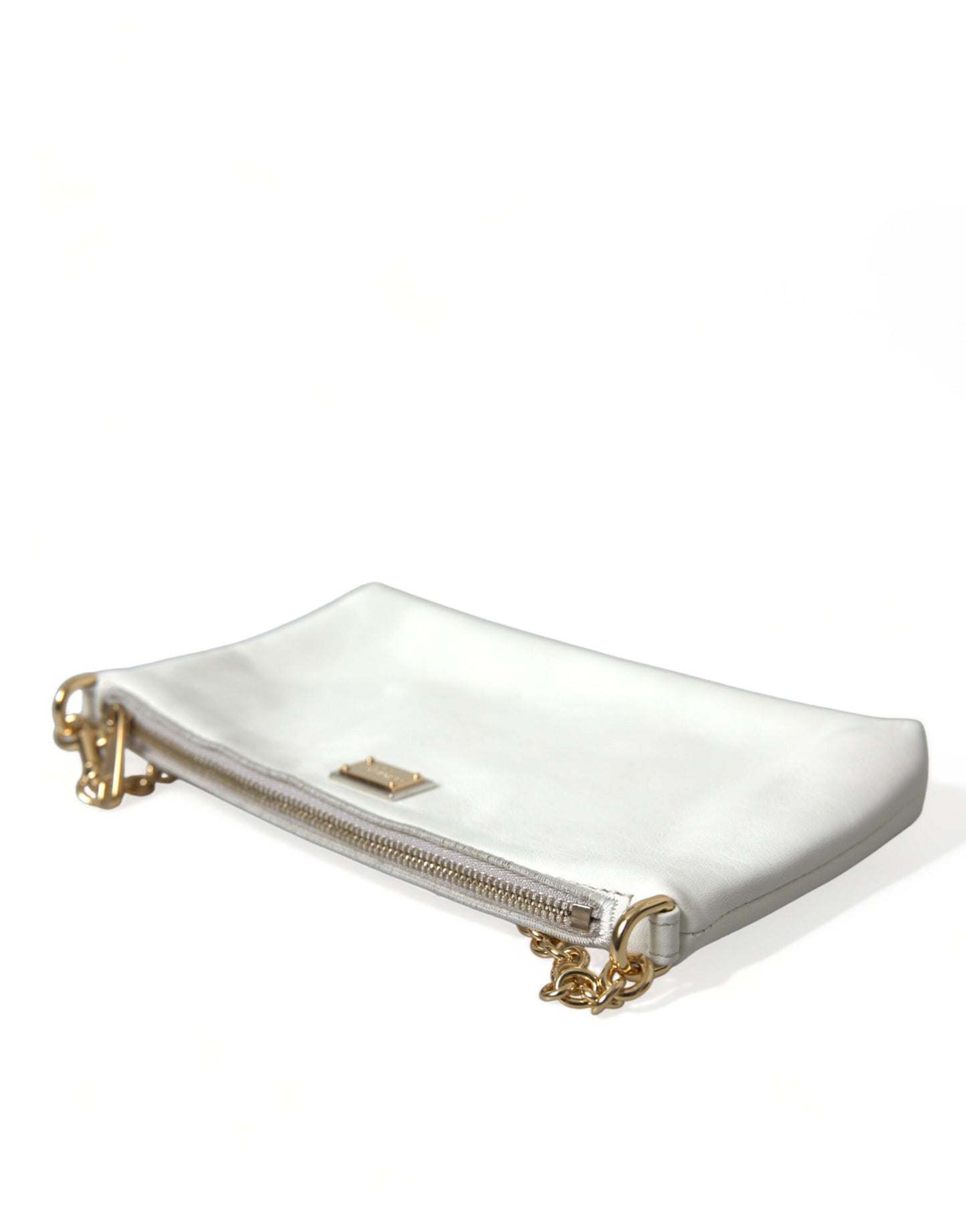 Dolce & Gabbana White Floral Embroidered Leather Chain Clutch Bag