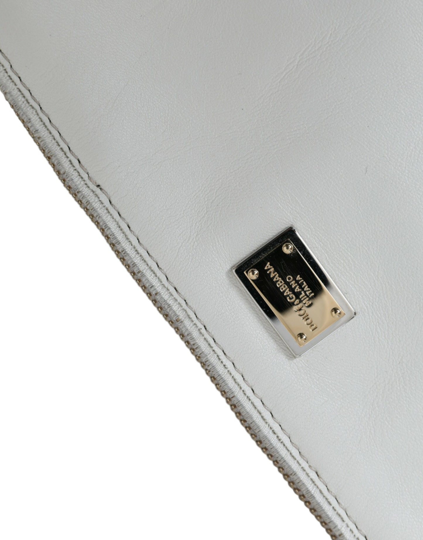 Dolce & Gabbana White Floral Embroidered Leather Chain Clutch Bag