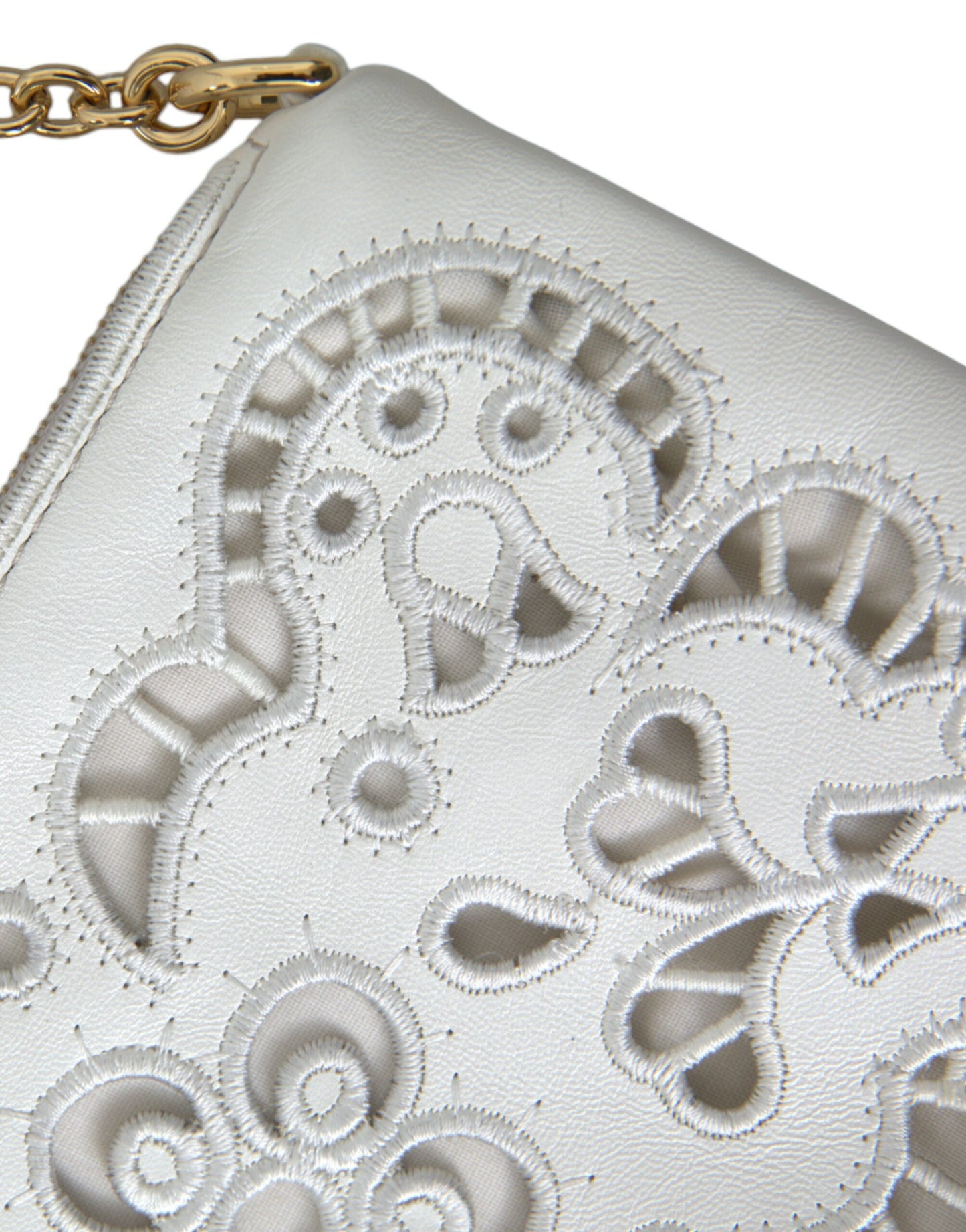 Dolce & Gabbana White Floral Embroidered Leather Chain Clutch Bag