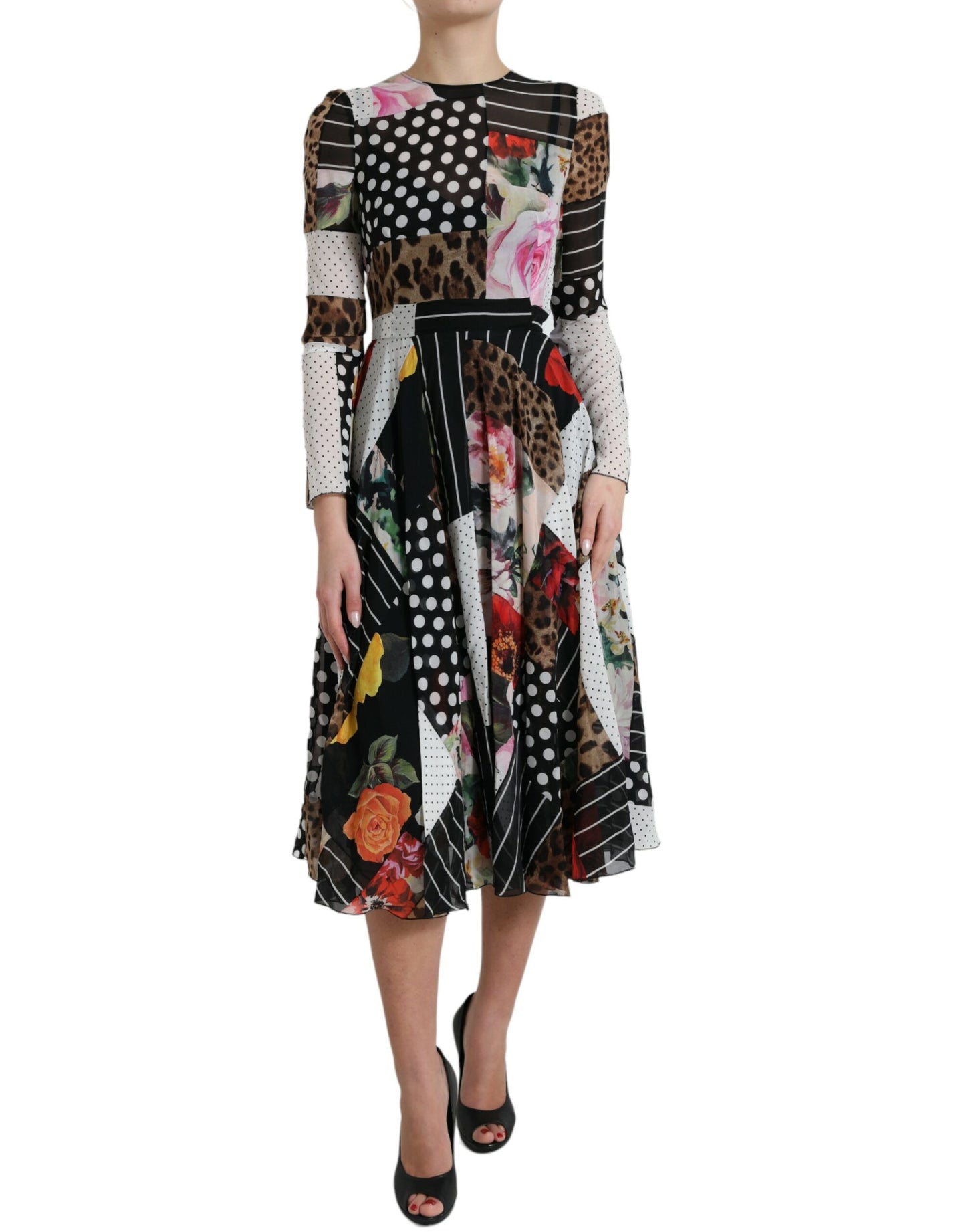 Dolce & Gabbana Multicolor Patchwork Floral Leopard Dress