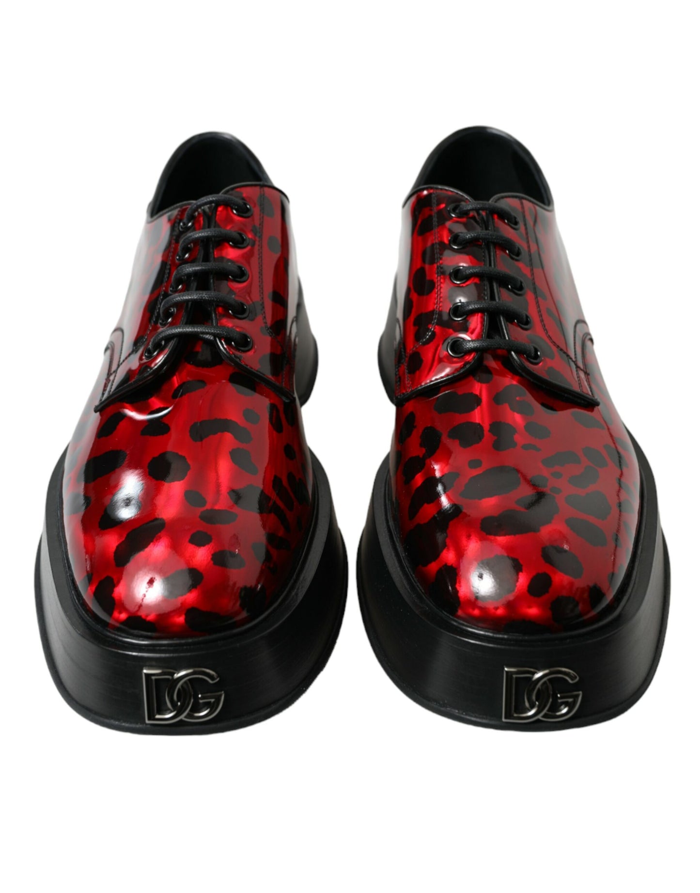 Dolce & Gabbana Red Leopard Calfskin Lace Up Derby Dress Shoes