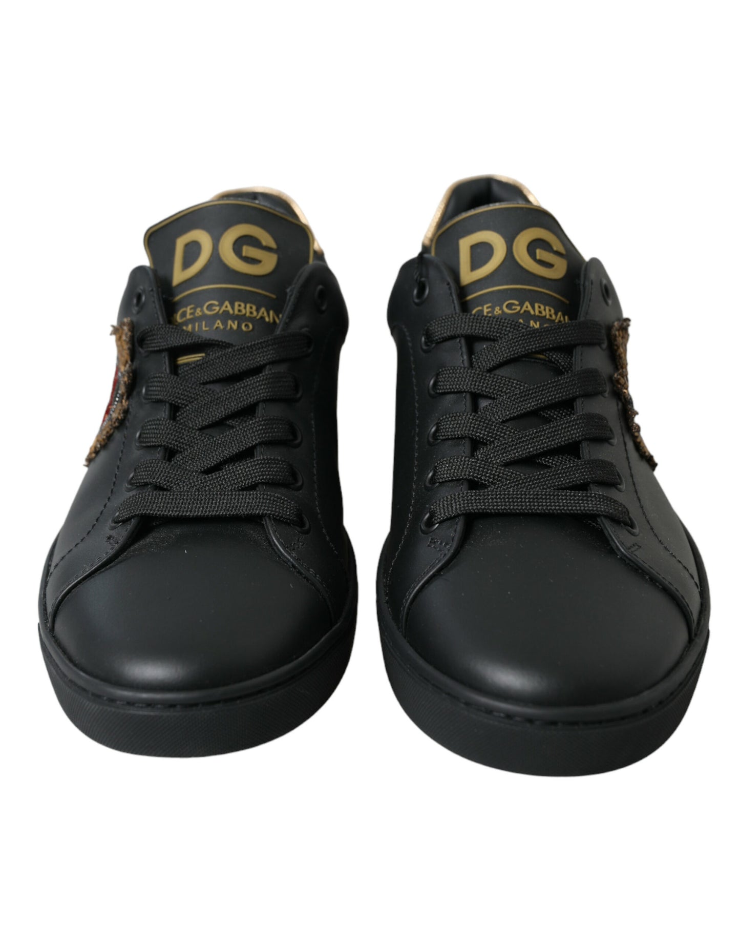 Dolce & Gabbana Black Leather Sacred Heart Sneakers Shoes