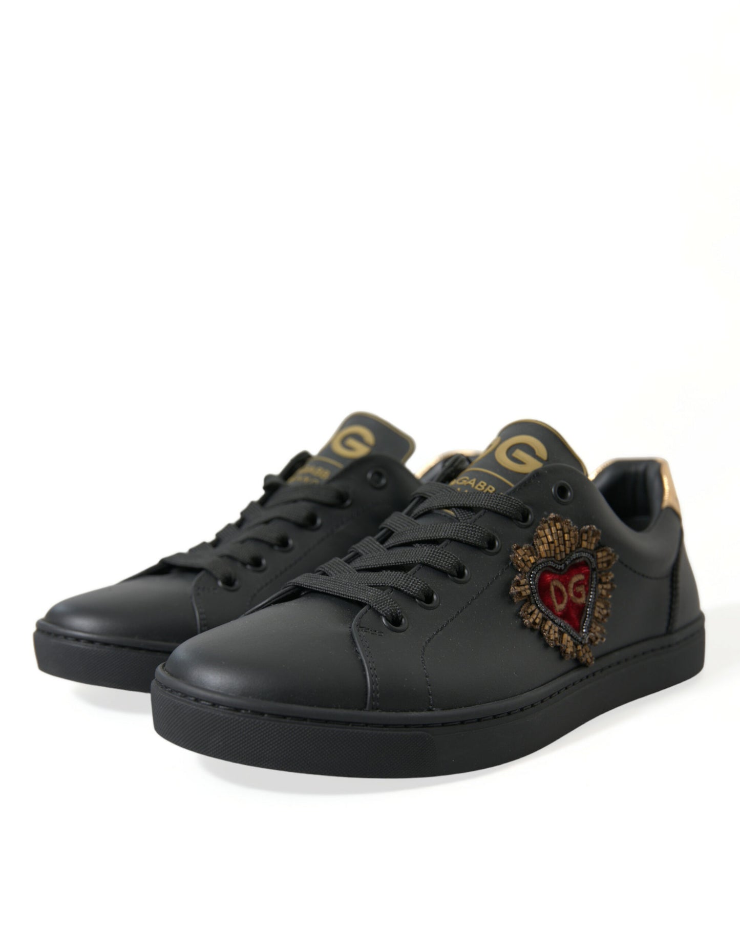 Dolce & Gabbana Black Leather Sacred Heart Sneakers Shoes