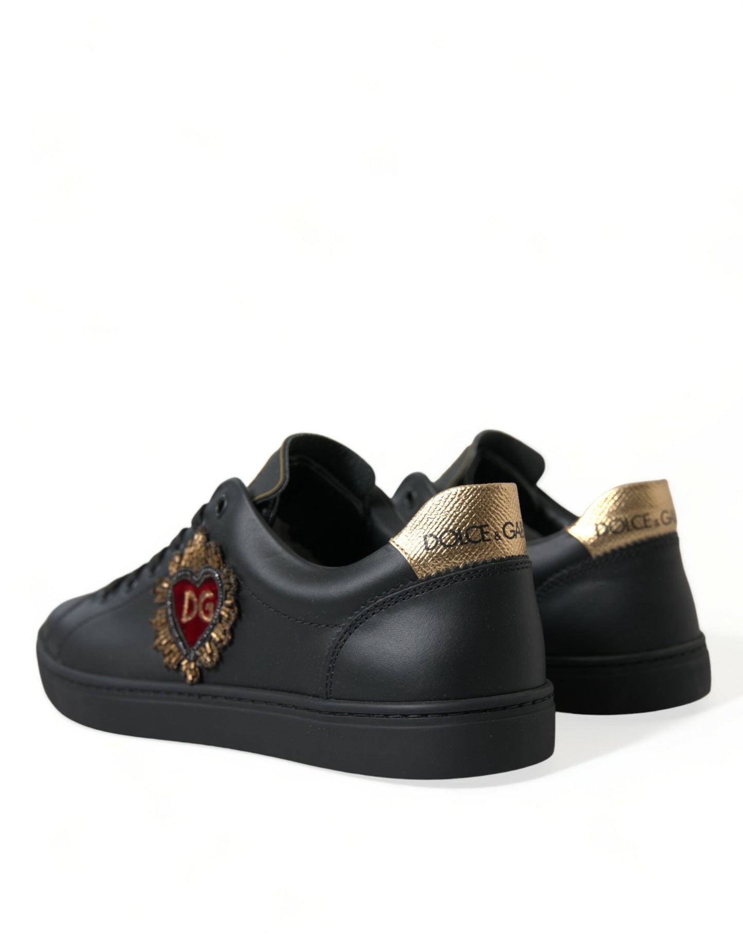 Dolce & Gabbana Black Leather Sacred Heart Sneakers Shoes