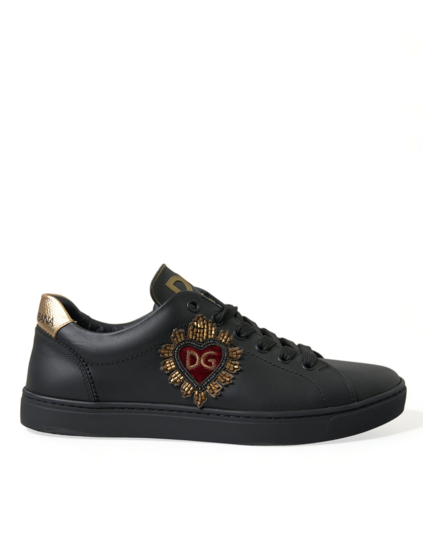 Dolce & Gabbana Black Leather Sacred Heart Sneakers Shoes