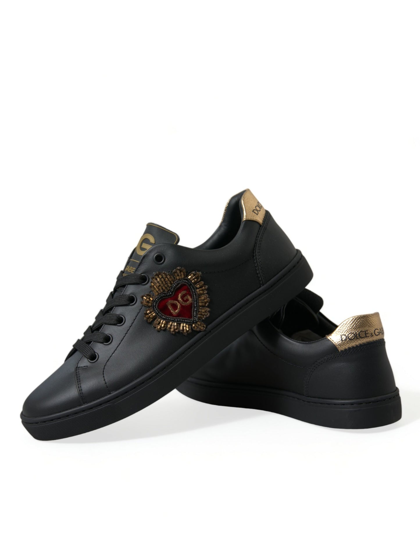 Dolce & Gabbana Black Leather Sacred Heart Sneakers Shoes