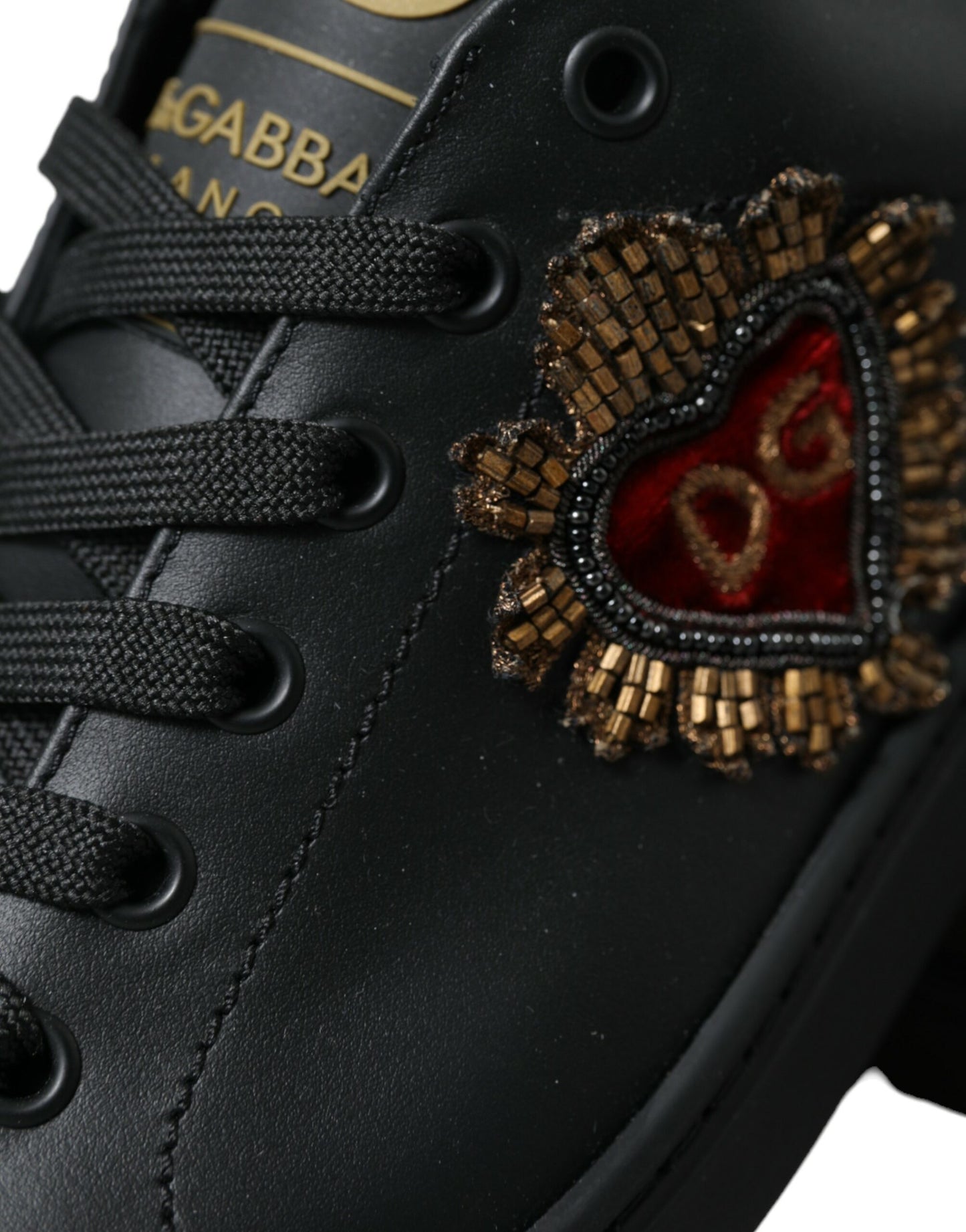 Dolce & Gabbana Black Leather Sacred Heart Sneakers Shoes