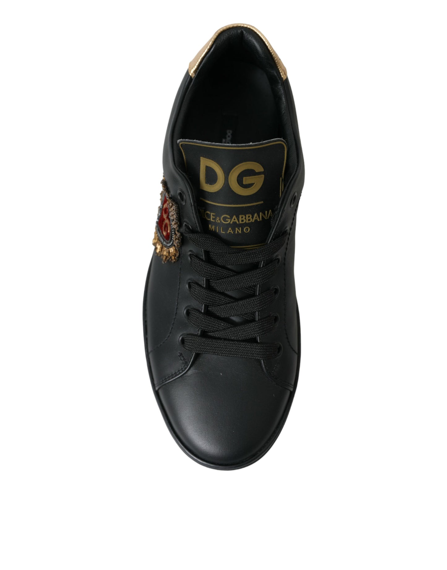 Dolce & Gabbana Black Leather Sacred Heart Sneakers Shoes