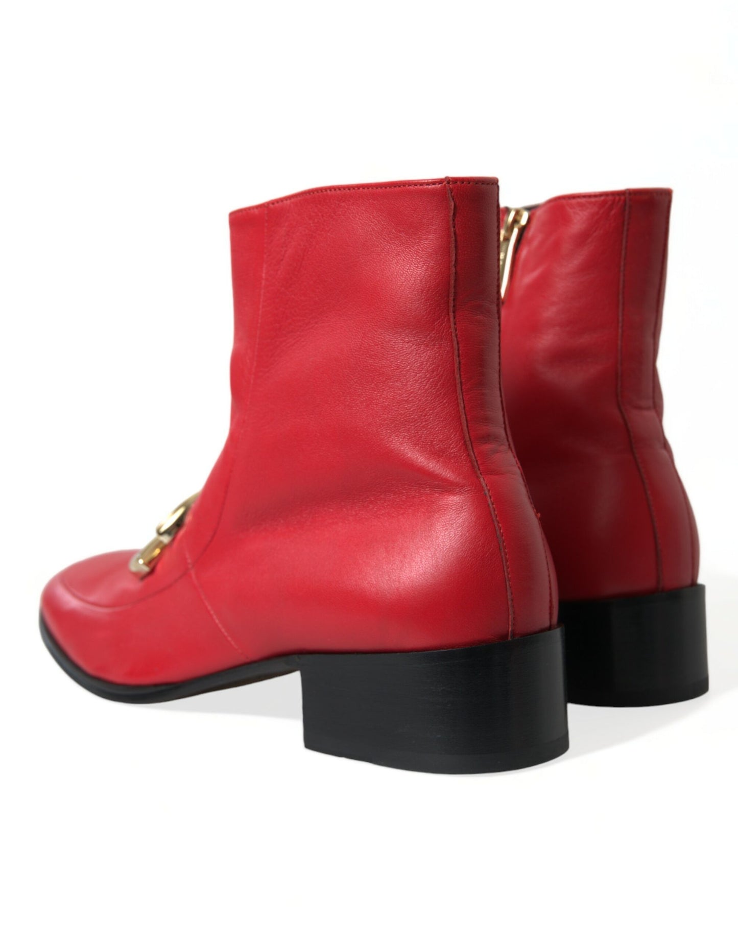 Dolce & Gabbana Red DG Buckle Leather Mid Calf Boots Shoes