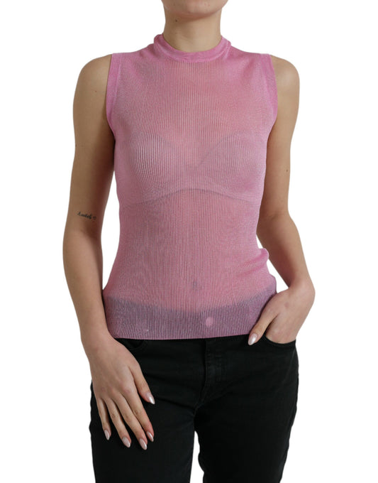 Dolce & Gabbana Pink See Through Crewneck Sleeveless Tank Top