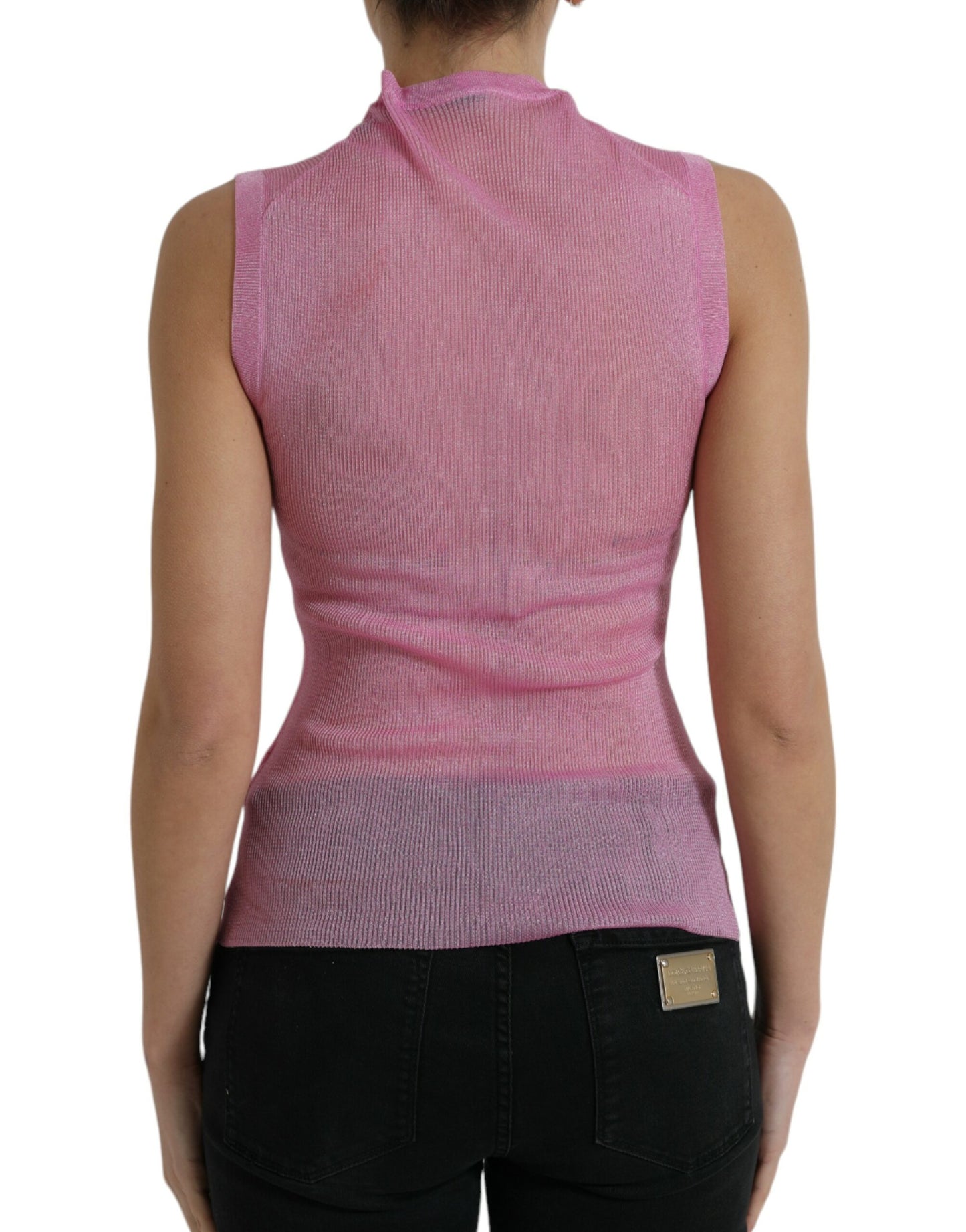 Dolce & Gabbana Pink See Through Crewneck Sleeveless Tank Top