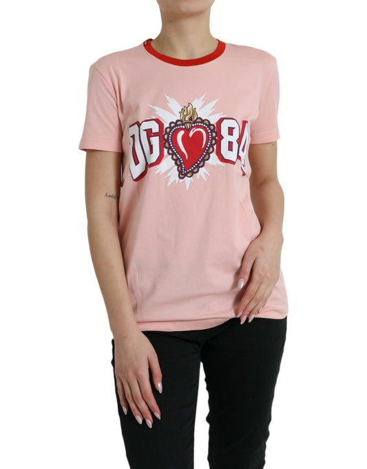 Dolce & Gabbana Pink Sacred Heart Cotton Crew Neck T-shirt