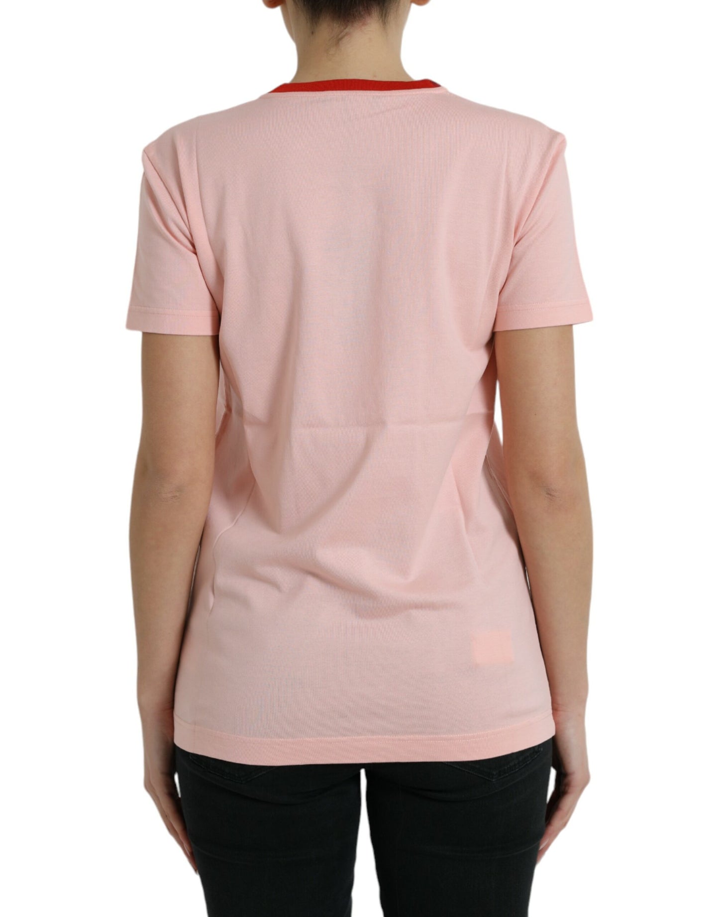 Dolce & Gabbana Pink Sacred Heart Cotton Crew Neck T-shirt