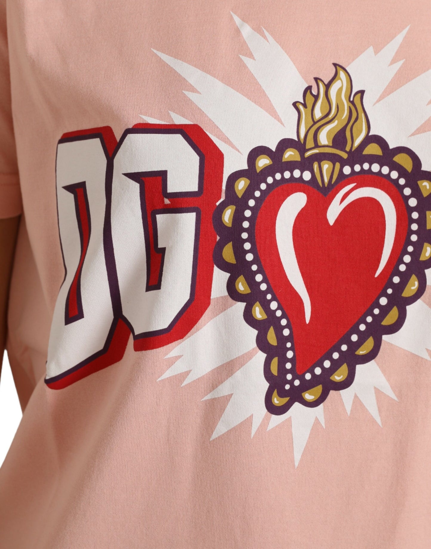 Dolce & Gabbana Pink Sacred Heart Cotton Crew Neck T-shirt