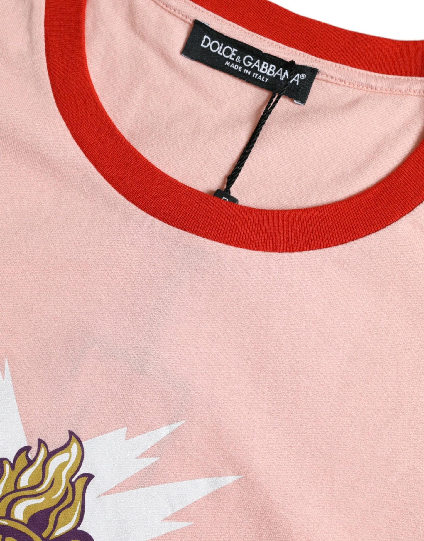 Dolce & Gabbana Pink Sacred Heart Cotton Crew Neck T-shirt