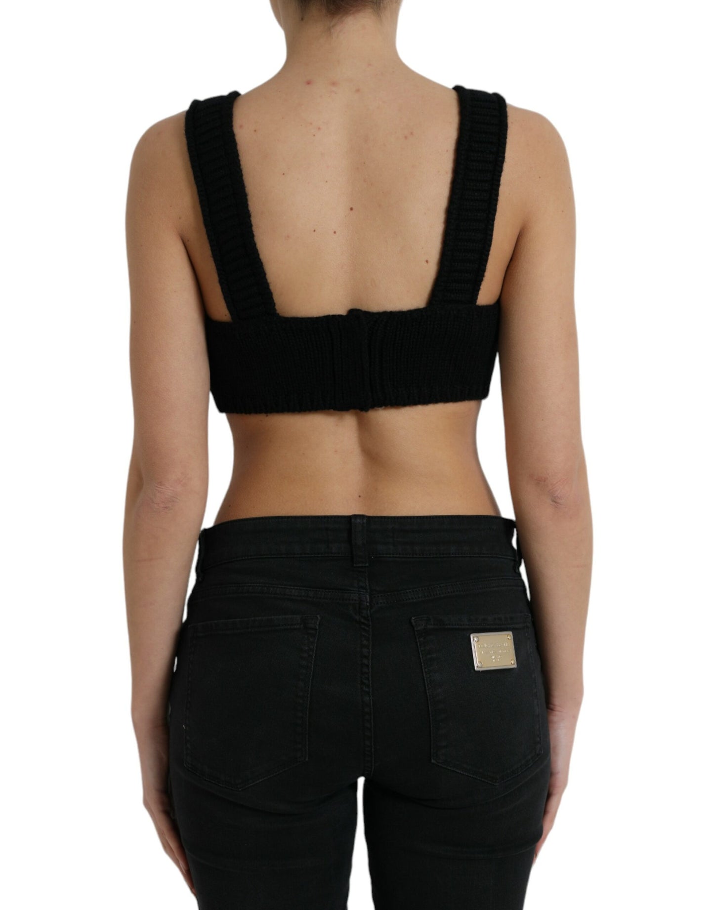 Dolce & Gabbana Black Cropped Cashmere V-neck Bustier Top