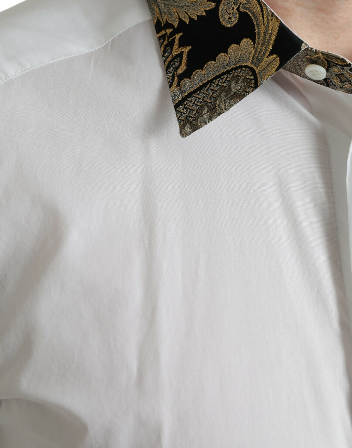 Dolce & Gabbana White Cotton Jacquard Formal GOLD Dress Shirt