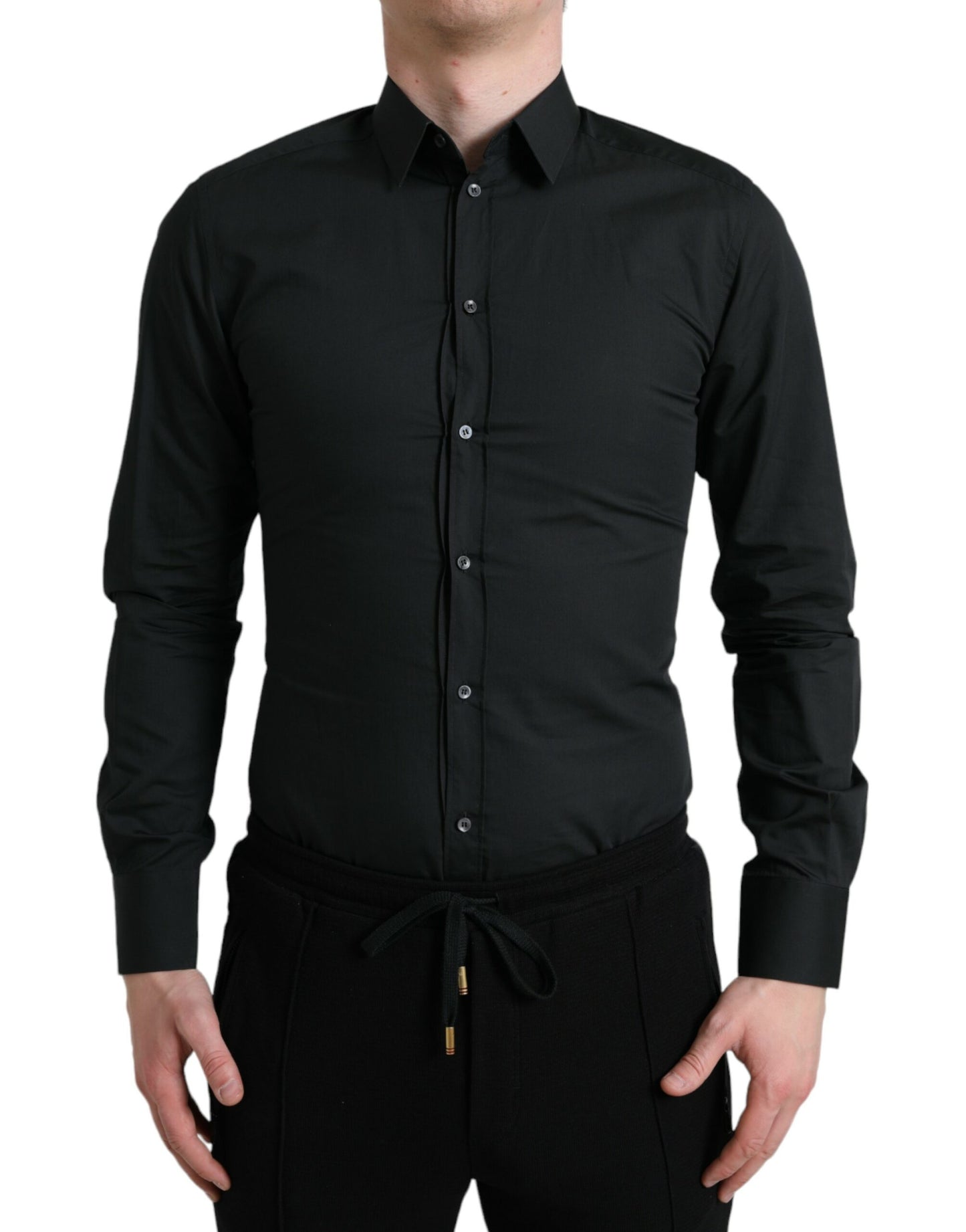 Dolce & Gabbana Black Cotton Silk Formal GOLD Dress Shirt