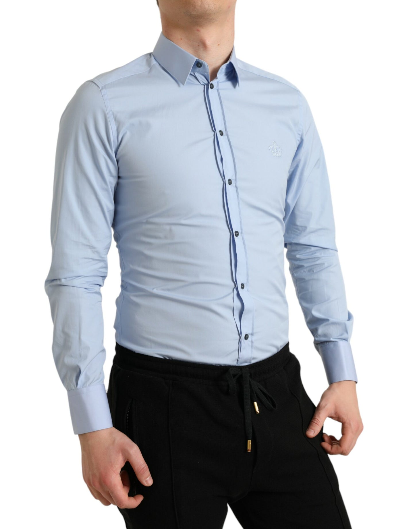 Dolce & Gabbana Sky Blue Cotton Men Formal GOLD Dress Shirt