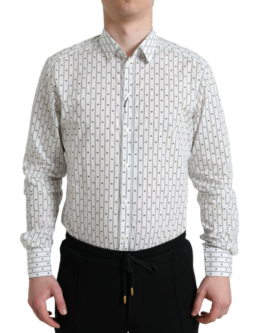 Dolce & Gabbana White Patterned Men GOLD Formal Dress Shirt