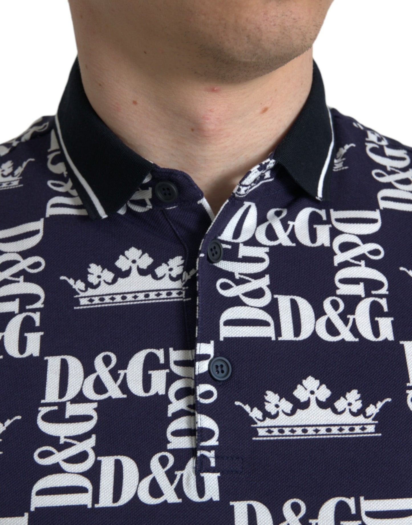 Dolce & Gabbana Blue Crown Logo Collared Short Sleeve T-shirt