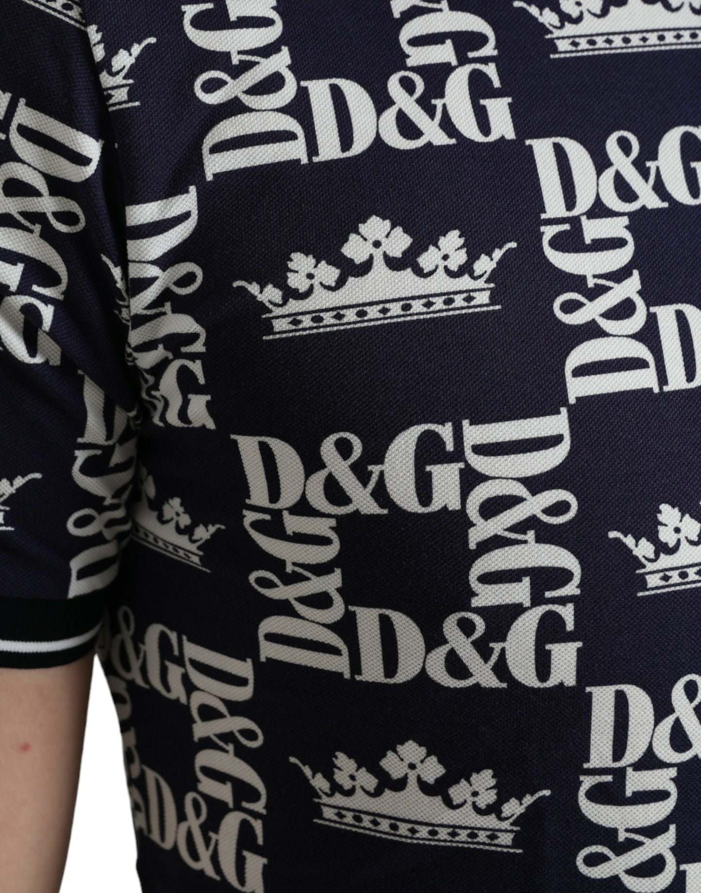 Dolce & Gabbana Blue Crown Logo Collared Short Sleeve T-shirt