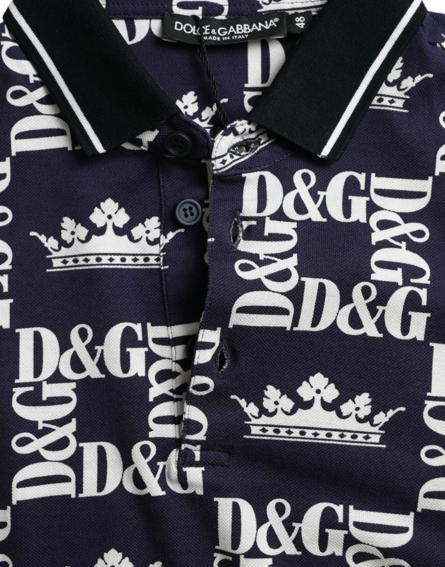 Dolce & Gabbana Blue Crown Logo Collared Short Sleeve T-shirt