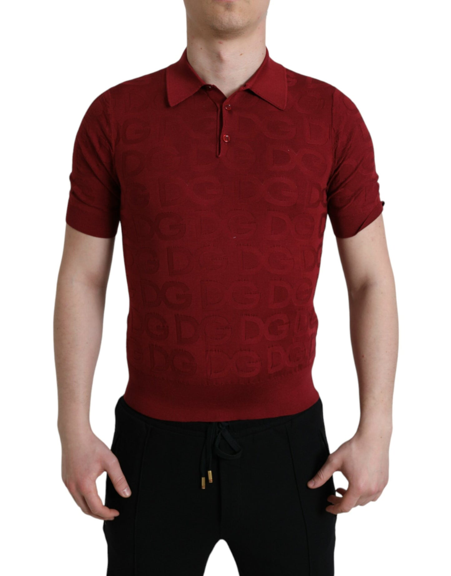 Dolce & Gabbana Maroon Collared Short Sleeve Silk T-shirt