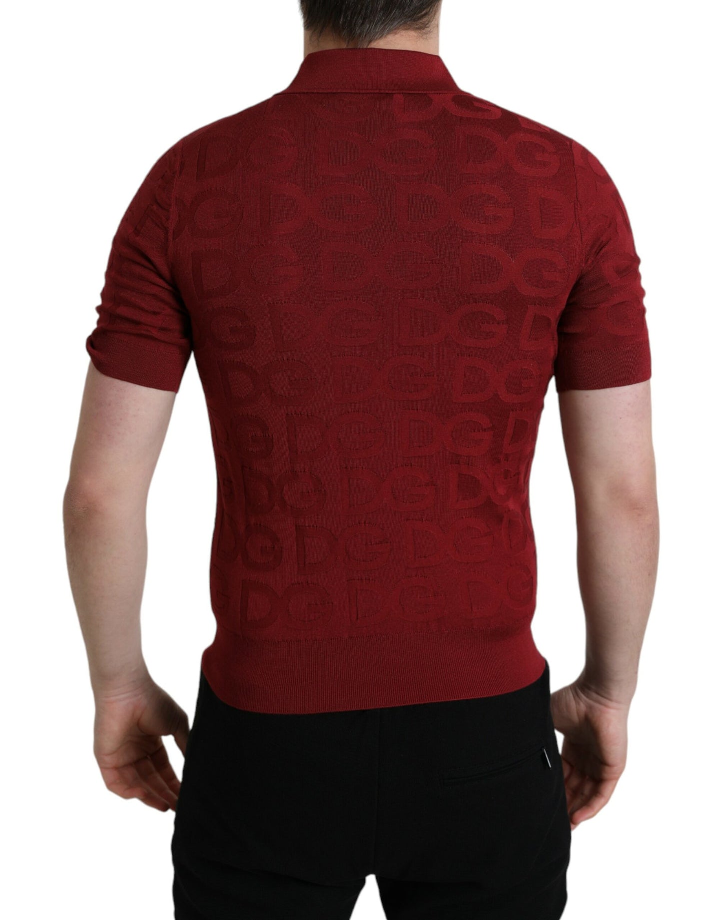 Dolce & Gabbana Maroon Collared Short Sleeve Silk T-shirt