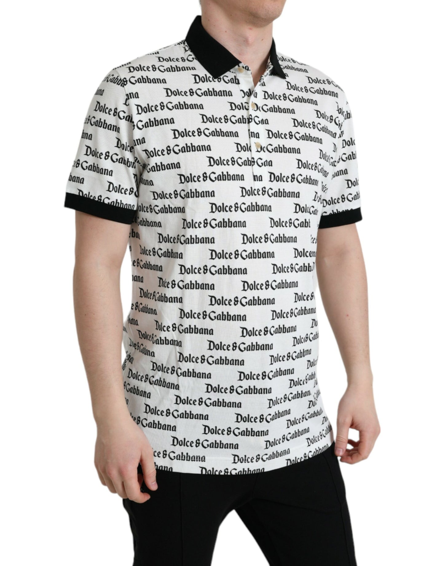 Dolce & Gabbana White Logo Collared Short Sleeve T-shirt