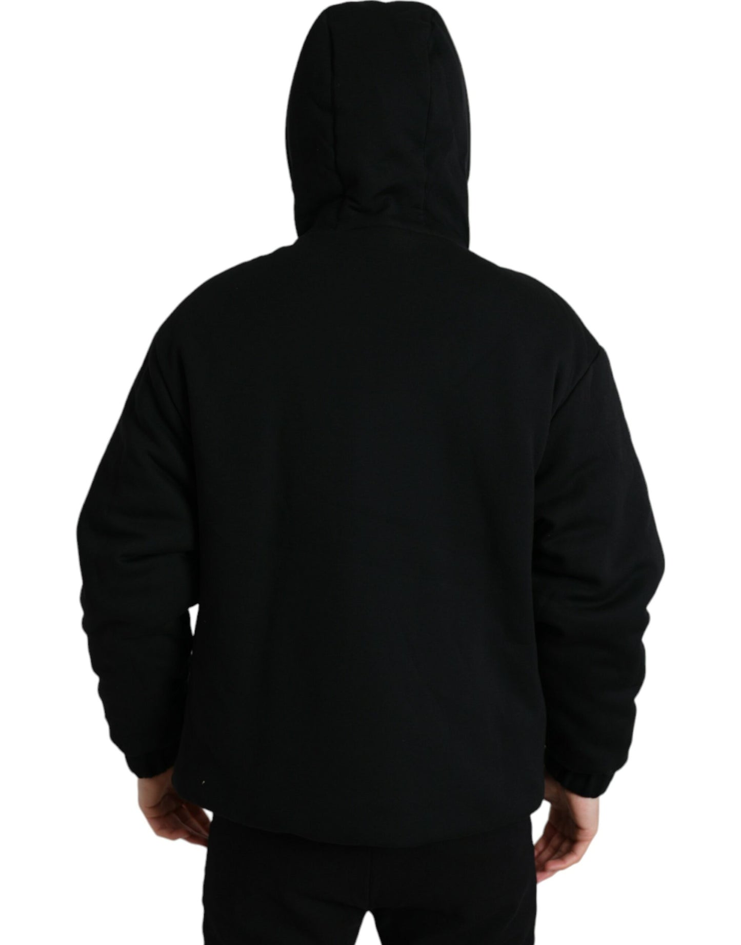 Dolce & Gabbana Black Cotton Hooded Logo Bomber Jacket