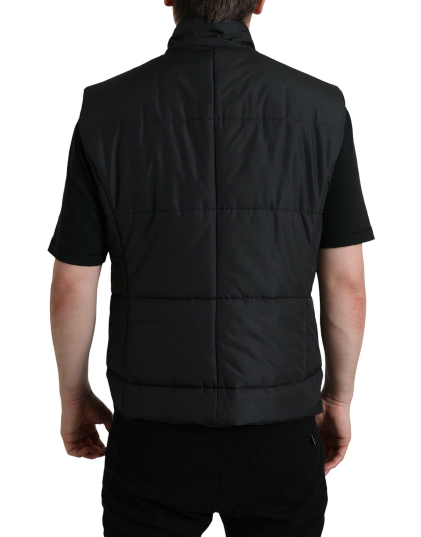 Dolce & Gabbana Black Polyester Padded Vest Logo Jacket