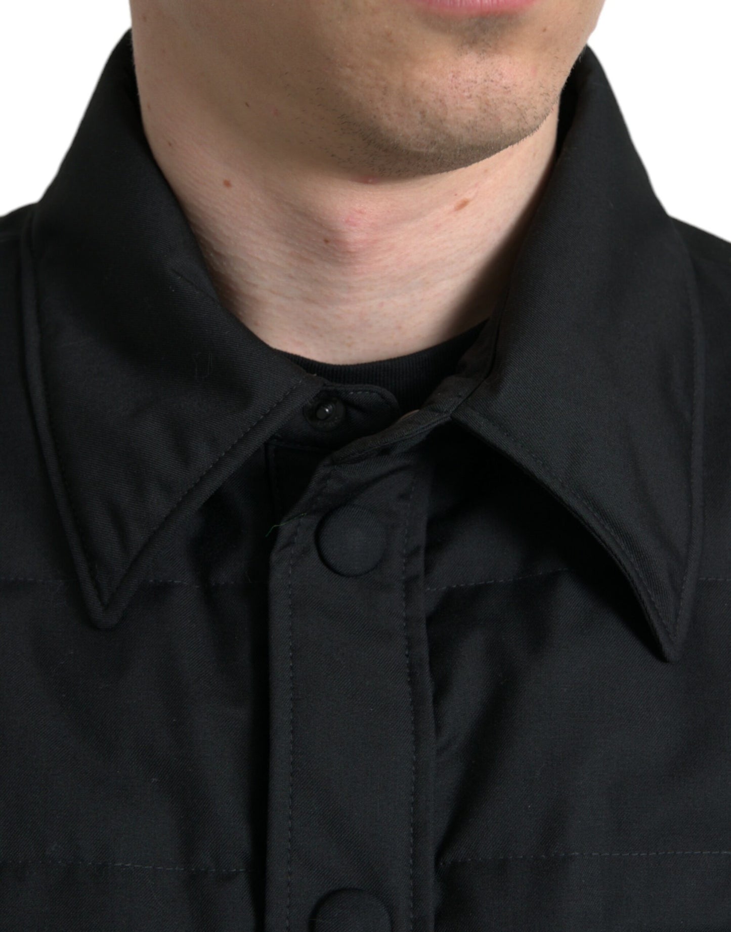 Dolce & Gabbana Black Polyester Collared Padded Logo Jacket